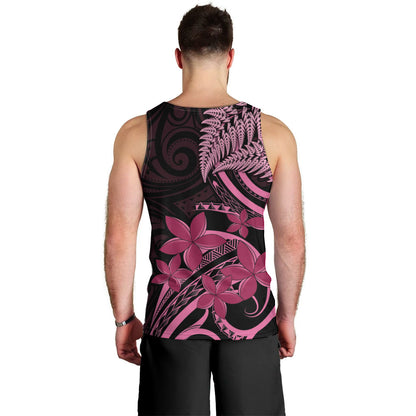Aotearoa Maori Men Tank Top Pink Fern Ribbons on Black