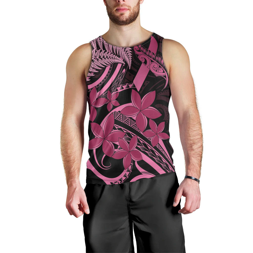 Aotearoa Maori Men Tank Top Pink Fern Ribbons on Black