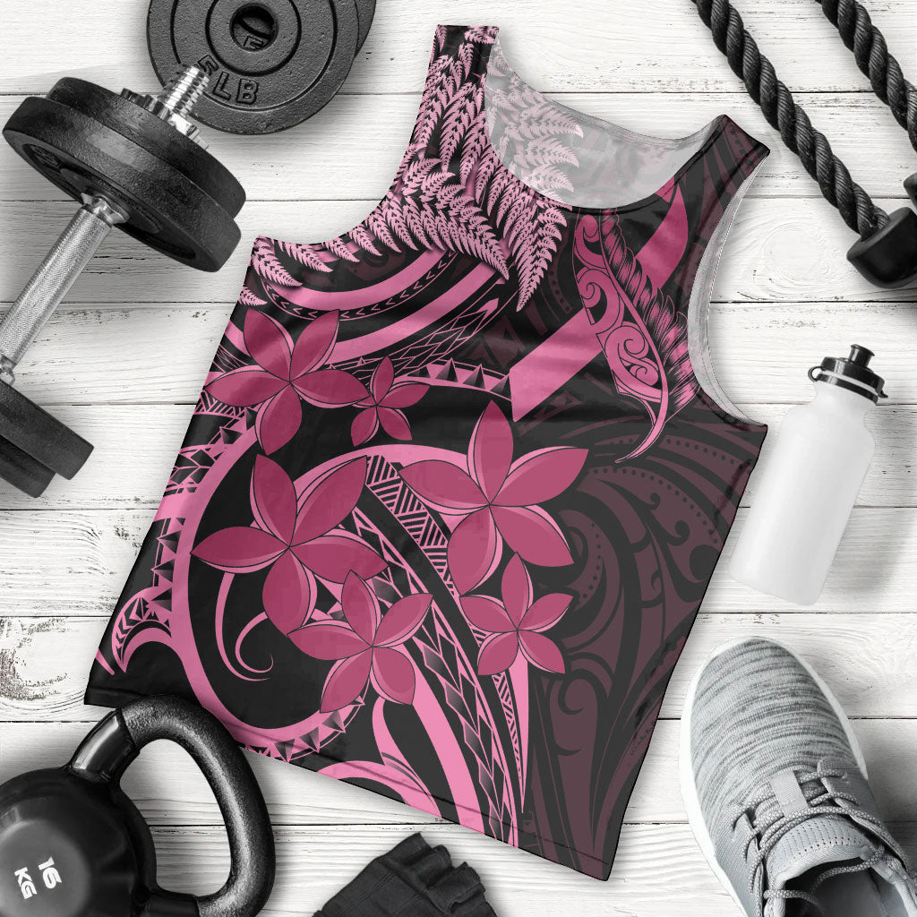 Aotearoa Maori Men Tank Top Pink Fern Ribbons on Black