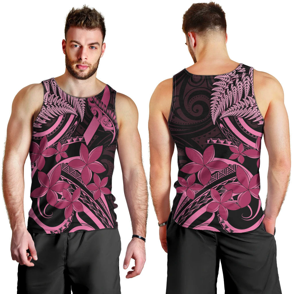 Aotearoa Maori Men Tank Top Pink Fern Ribbons on Black