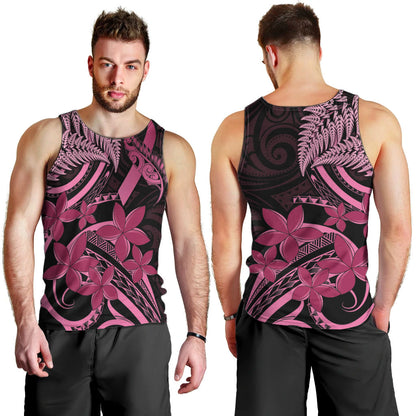 Aotearoa Maori Men Tank Top Pink Fern Ribbons on Black