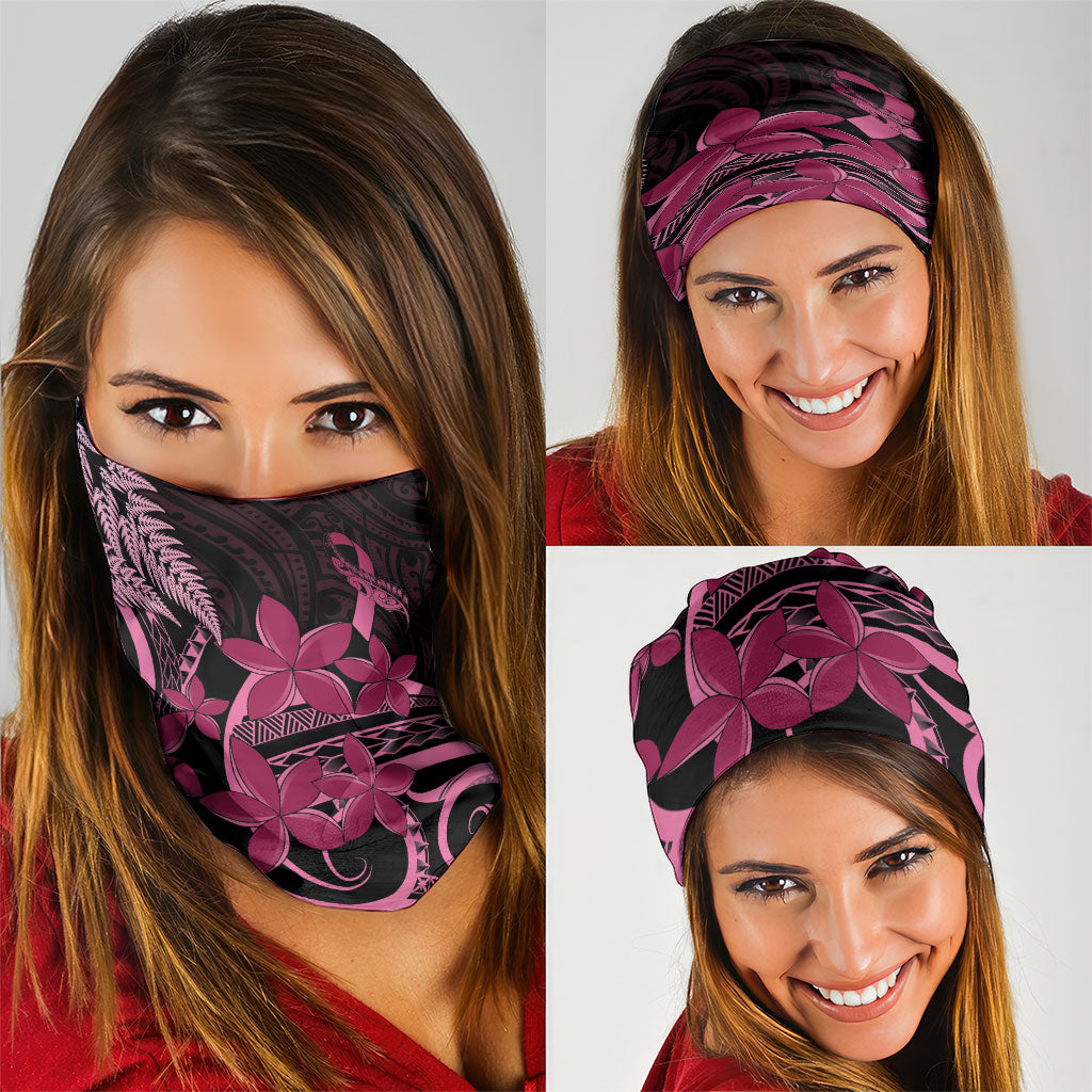 Aotearoa Maori Neck Gaiter Pink Fern Ribbons on Black