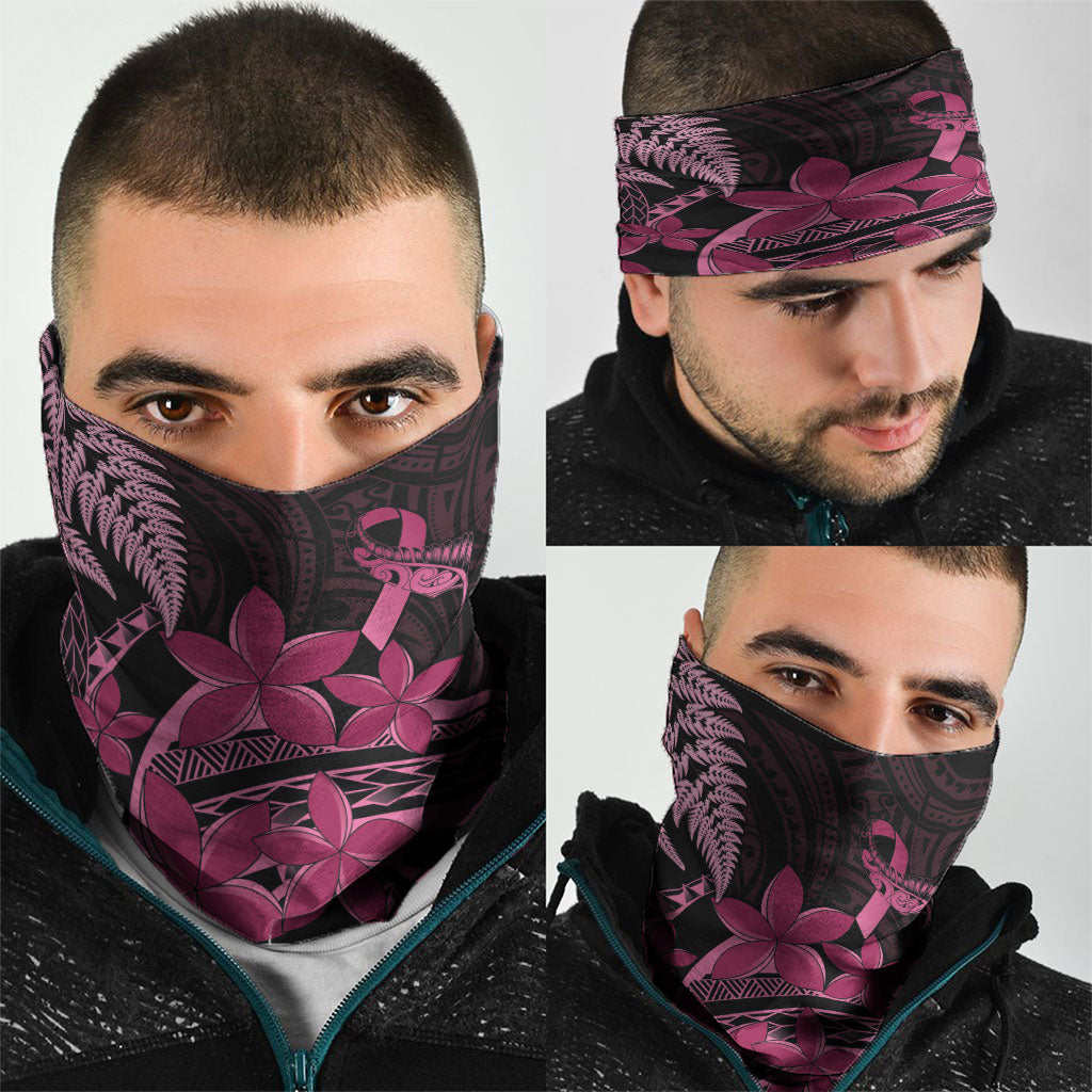 Aotearoa Maori Neck Gaiter Pink Fern Ribbons on Black