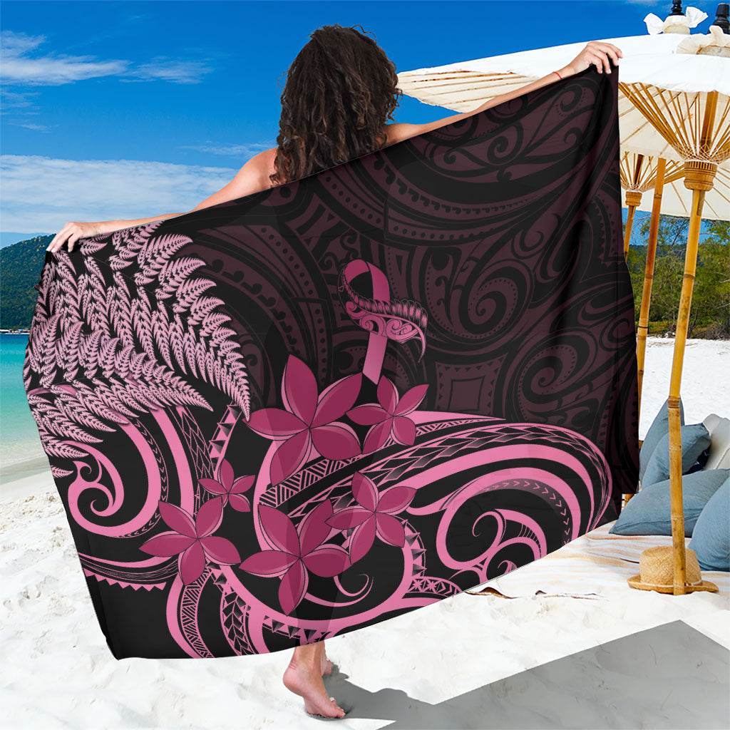 Aotearoa Maori Sarong Pink Fern Ribbons on Black