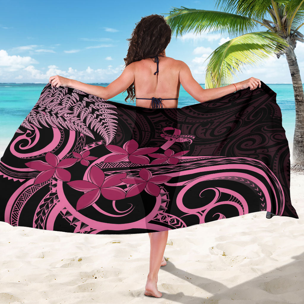 Aotearoa Maori Sarong Pink Fern Ribbons on Black