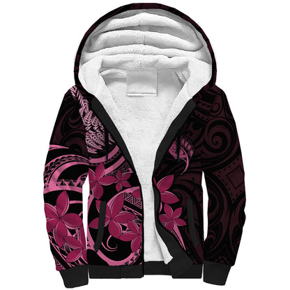 Aotearoa Maori Sherpa Hoodie Pink Fern Ribbons on Black