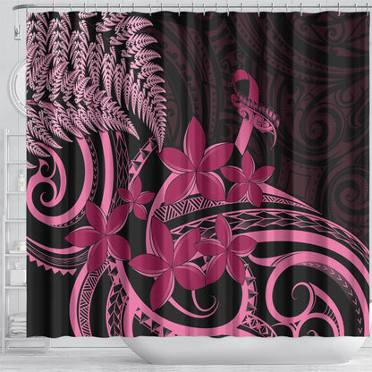 Aotearoa Maori Shower Curtain Pink Fern Ribbons on Black