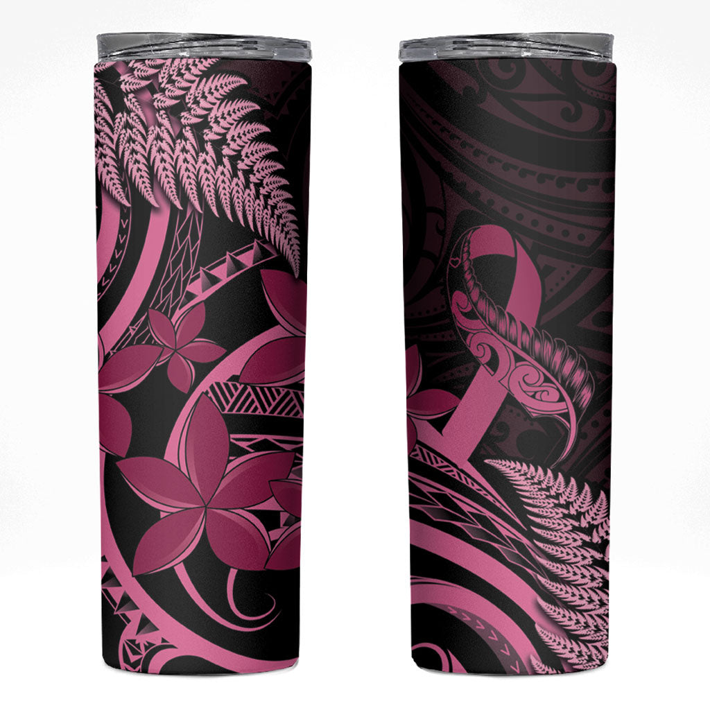 Aotearoa Maori Skinny Tumbler Pink Fern Ribbons on Black