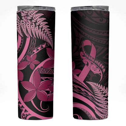 Aotearoa Maori Skinny Tumbler Pink Fern Ribbons on Black