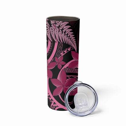 Aotearoa Maori Skinny Tumbler Pink Fern Ribbons on Black