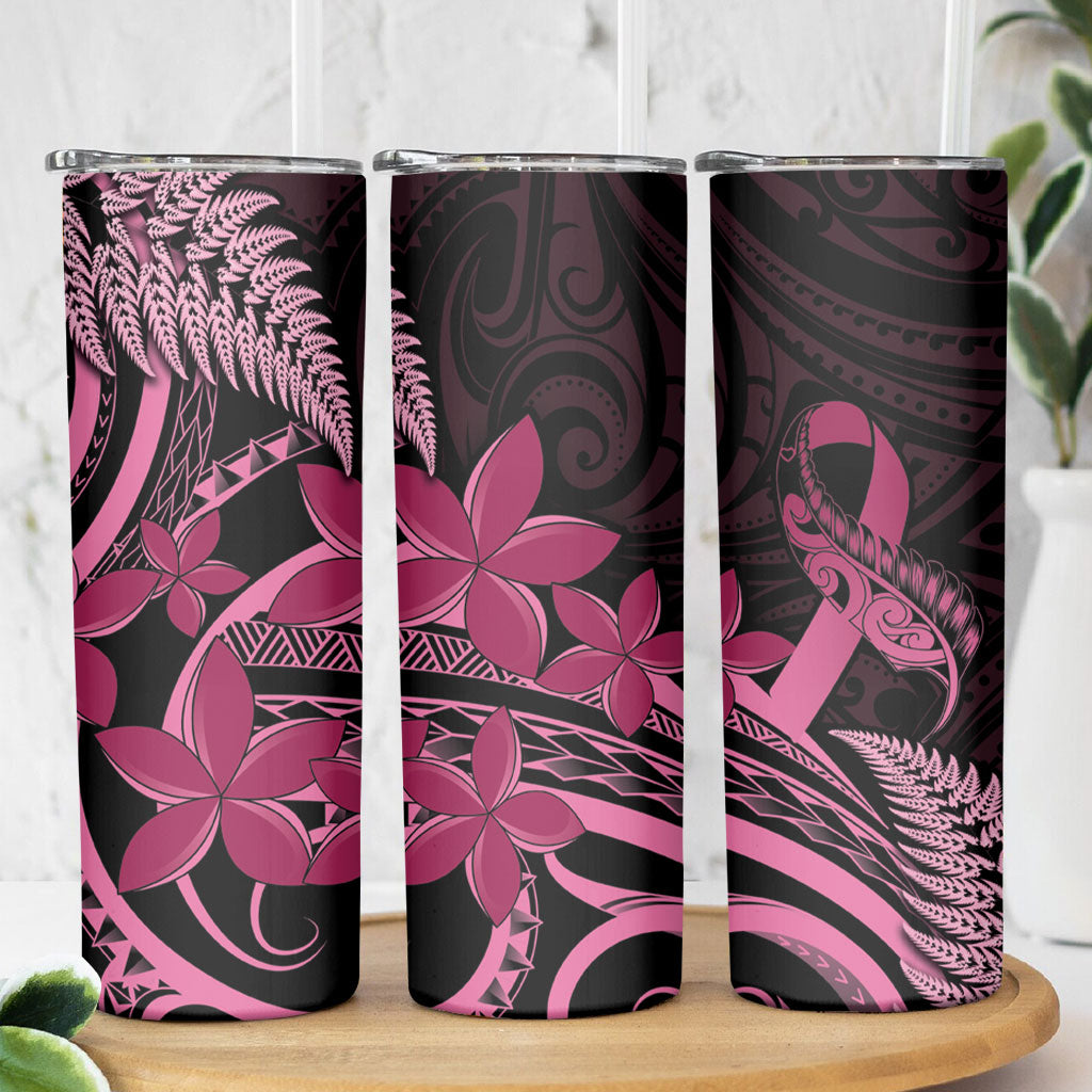 Aotearoa Maori Skinny Tumbler Pink Fern Ribbons on Black