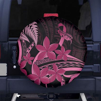 Aotearoa Maori Spare Tire Cover Pink Fern Ribbons on Black