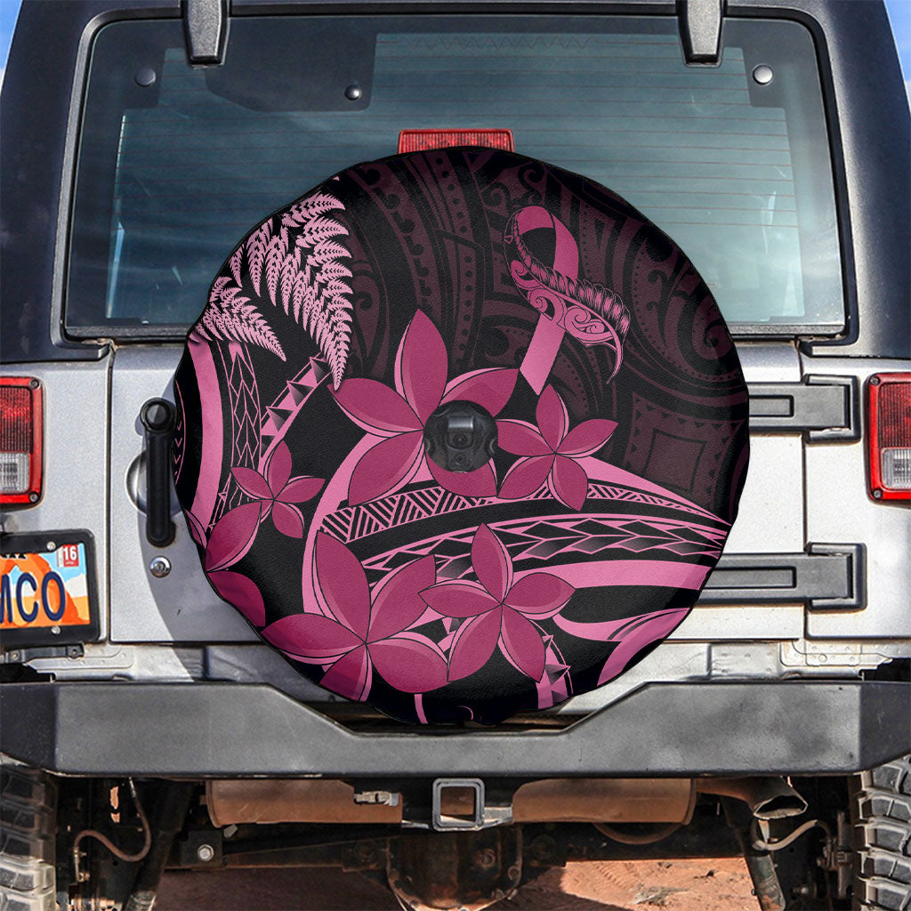 Aotearoa Maori Spare Tire Cover Pink Fern Ribbons on Black
