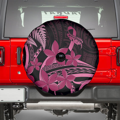 Aotearoa Maori Spare Tire Cover Pink Fern Ribbons on Black