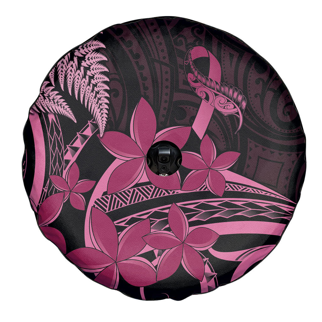 Aotearoa Maori Spare Tire Cover Pink Fern Ribbons on Black