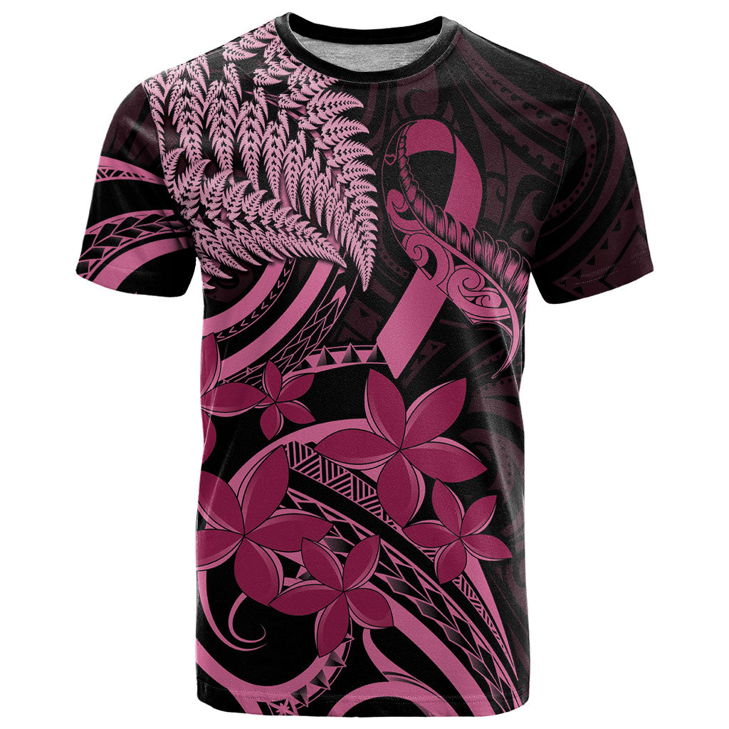 Aotearoa Maori T Shirt Pink Fern Ribbons on Black