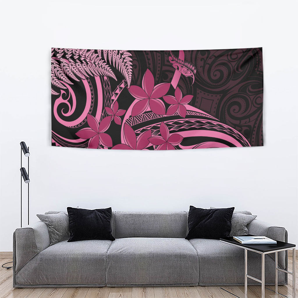 Aotearoa Maori Tapestry Pink Fern Ribbons on Black