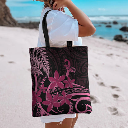 Aotearoa Maori Tote Bag Pink Fern Ribbons on Black