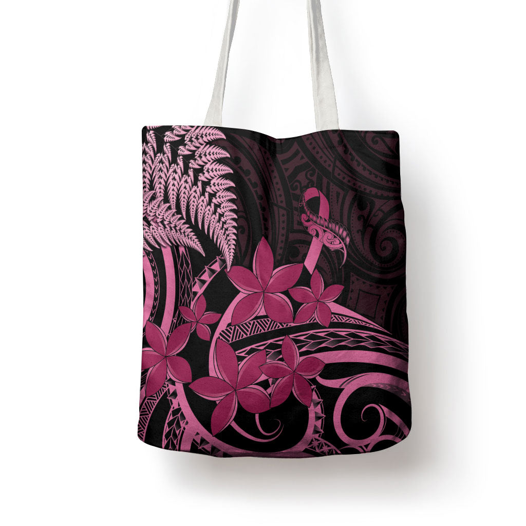 Aotearoa Maori Tote Bag Pink Fern Ribbons on Black