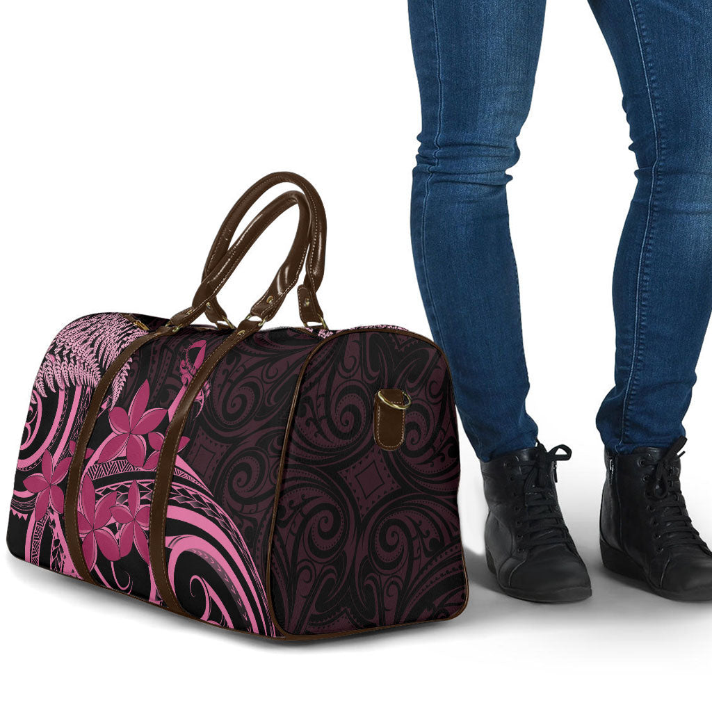 Aotearoa Maori Travel Bag Pink Fern Ribbons on Black