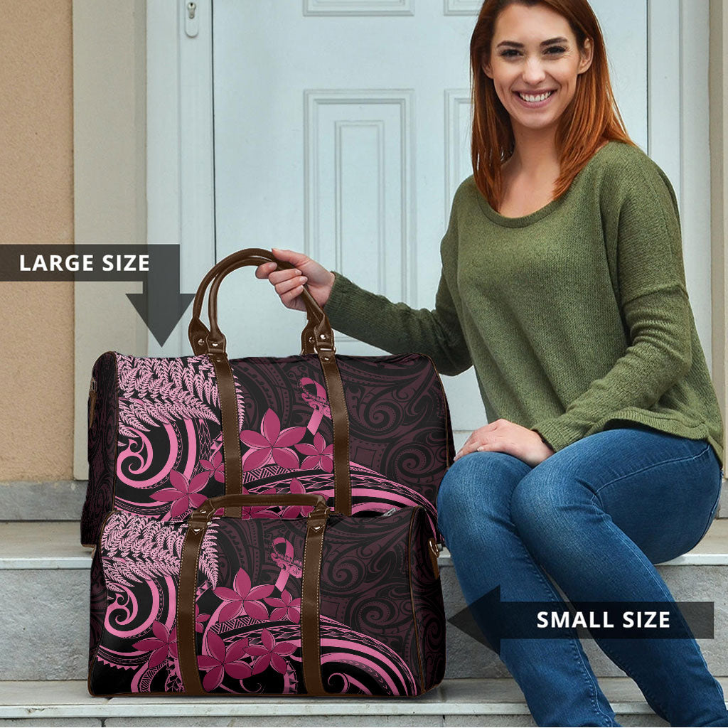 Aotearoa Maori Travel Bag Pink Fern Ribbons on Black