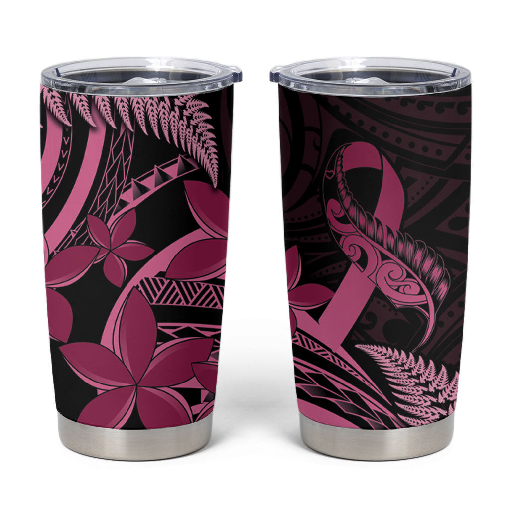 Aotearoa Maori Tumbler Cup Pink Fern Ribbons on Black