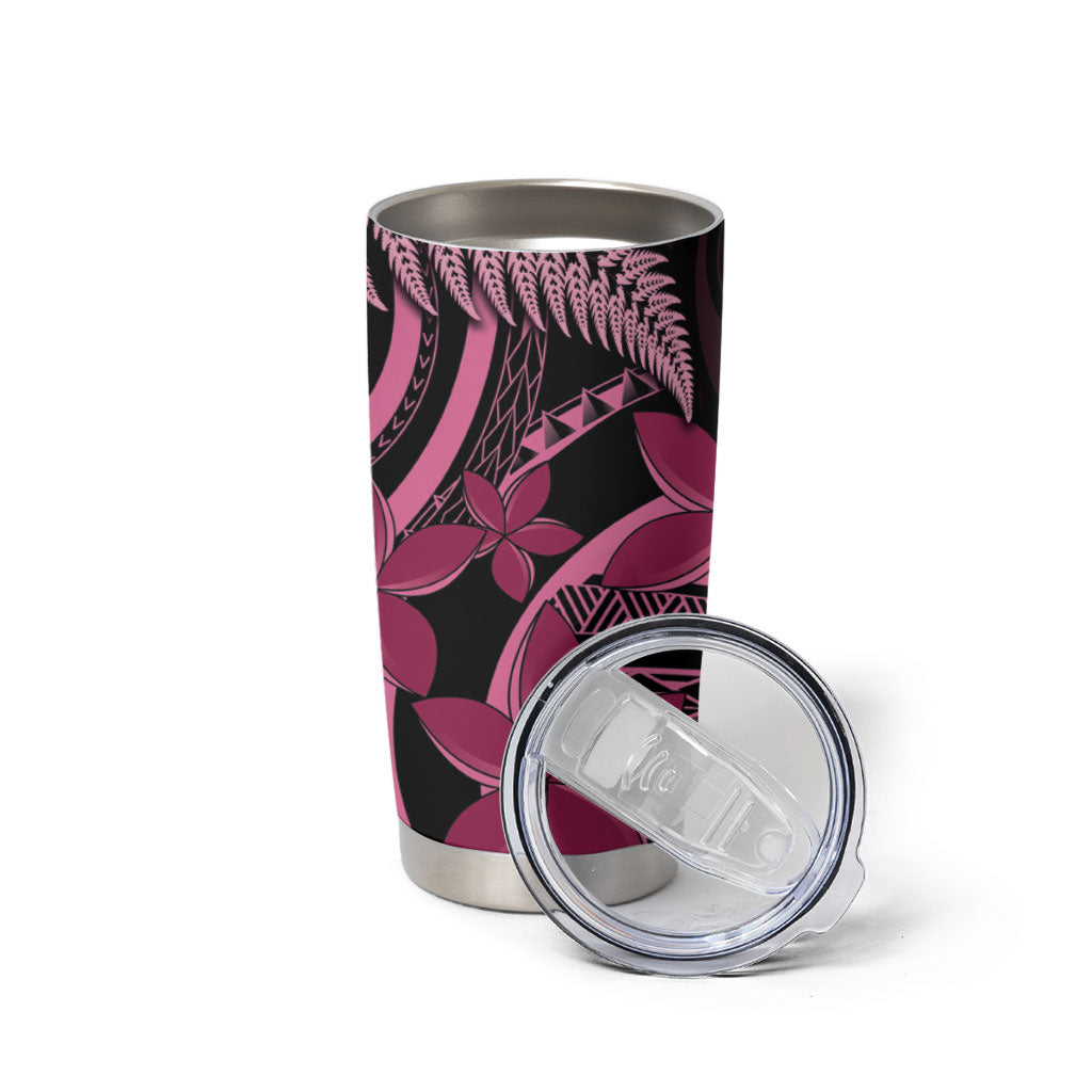 Aotearoa Maori Tumbler Cup Pink Fern Ribbons on Black