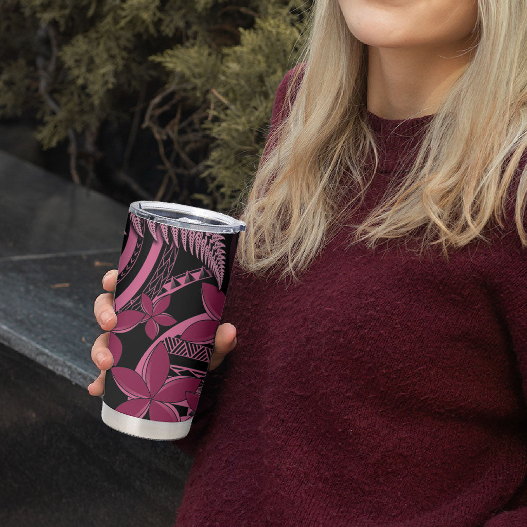 Aotearoa Maori Tumbler Cup Pink Fern Ribbons on Black