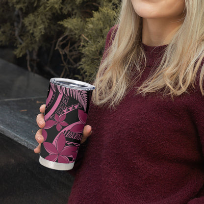 Aotearoa Maori Tumbler Cup Pink Fern Ribbons on Black