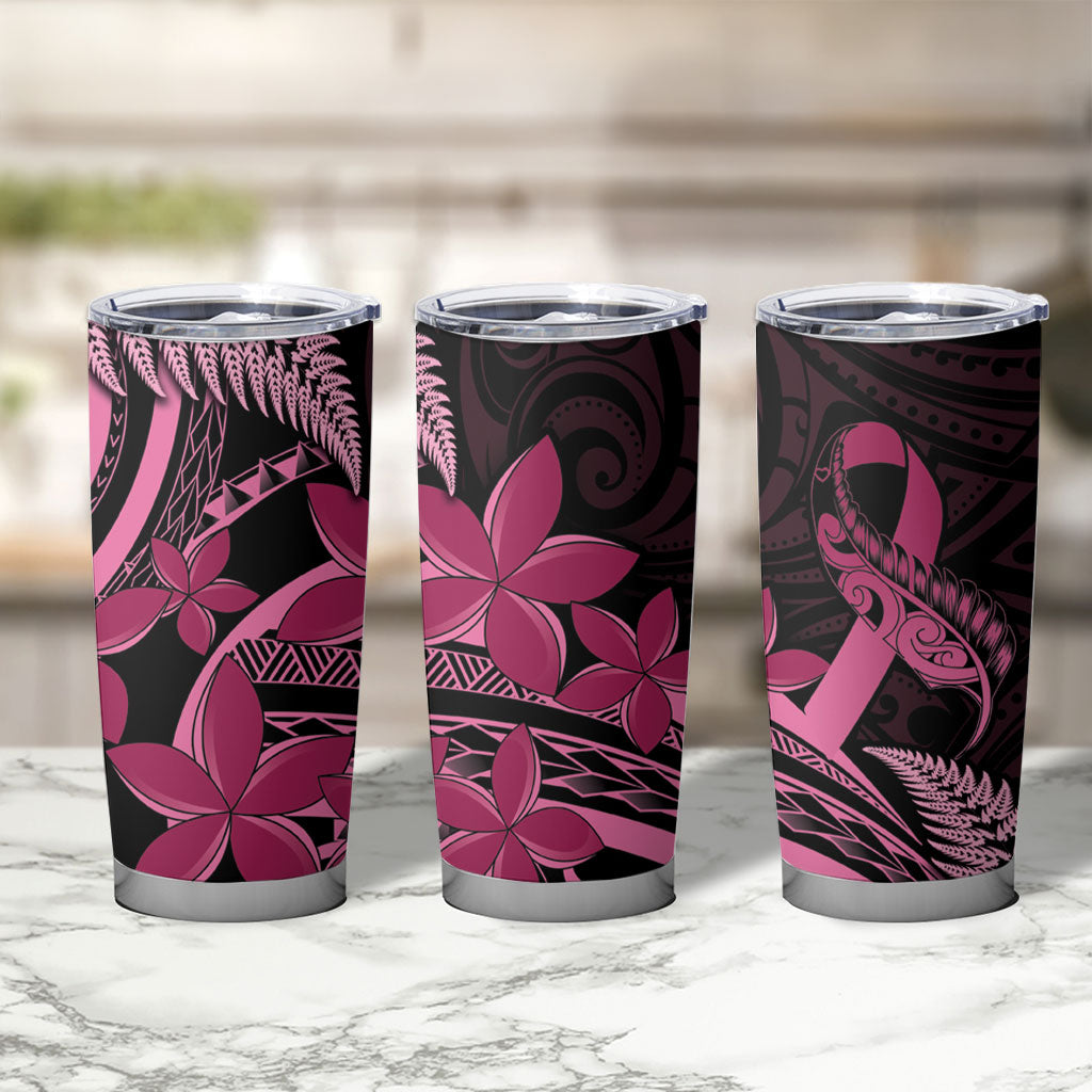 Aotearoa Maori Tumbler Cup Pink Fern Ribbons on Black