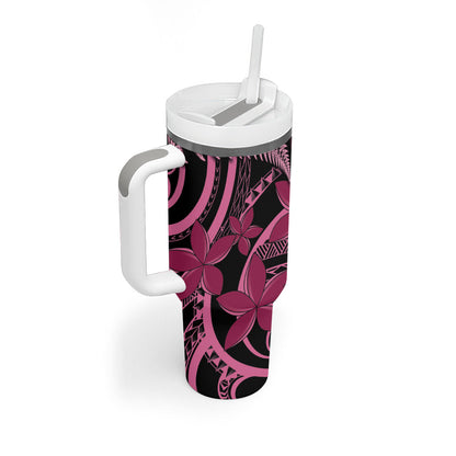 Aotearoa Maori Tumbler With Handle Pink Fern Ribbons on Black