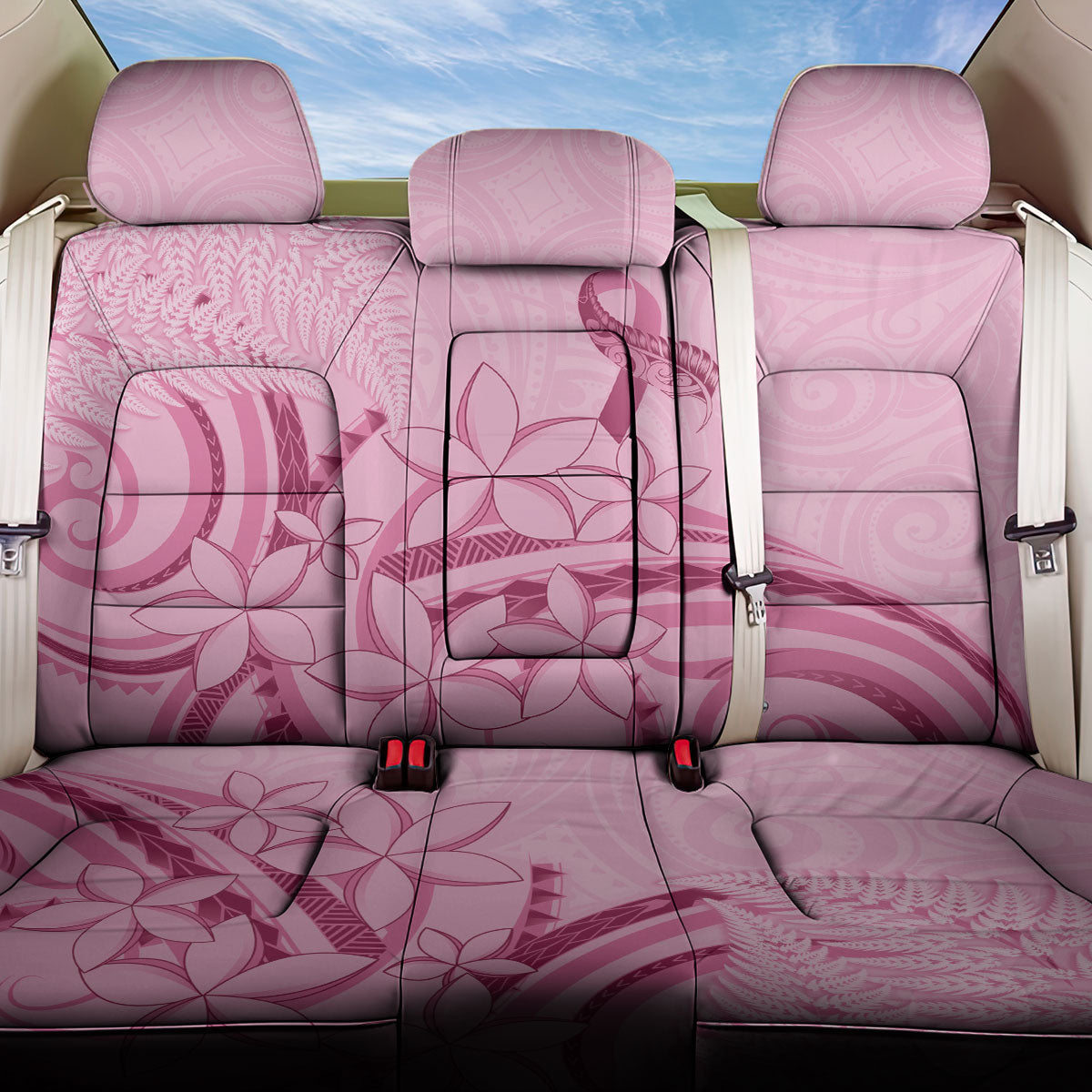 Aotearoa Maori Back Car Seat Cover Pink Fern Ribbons