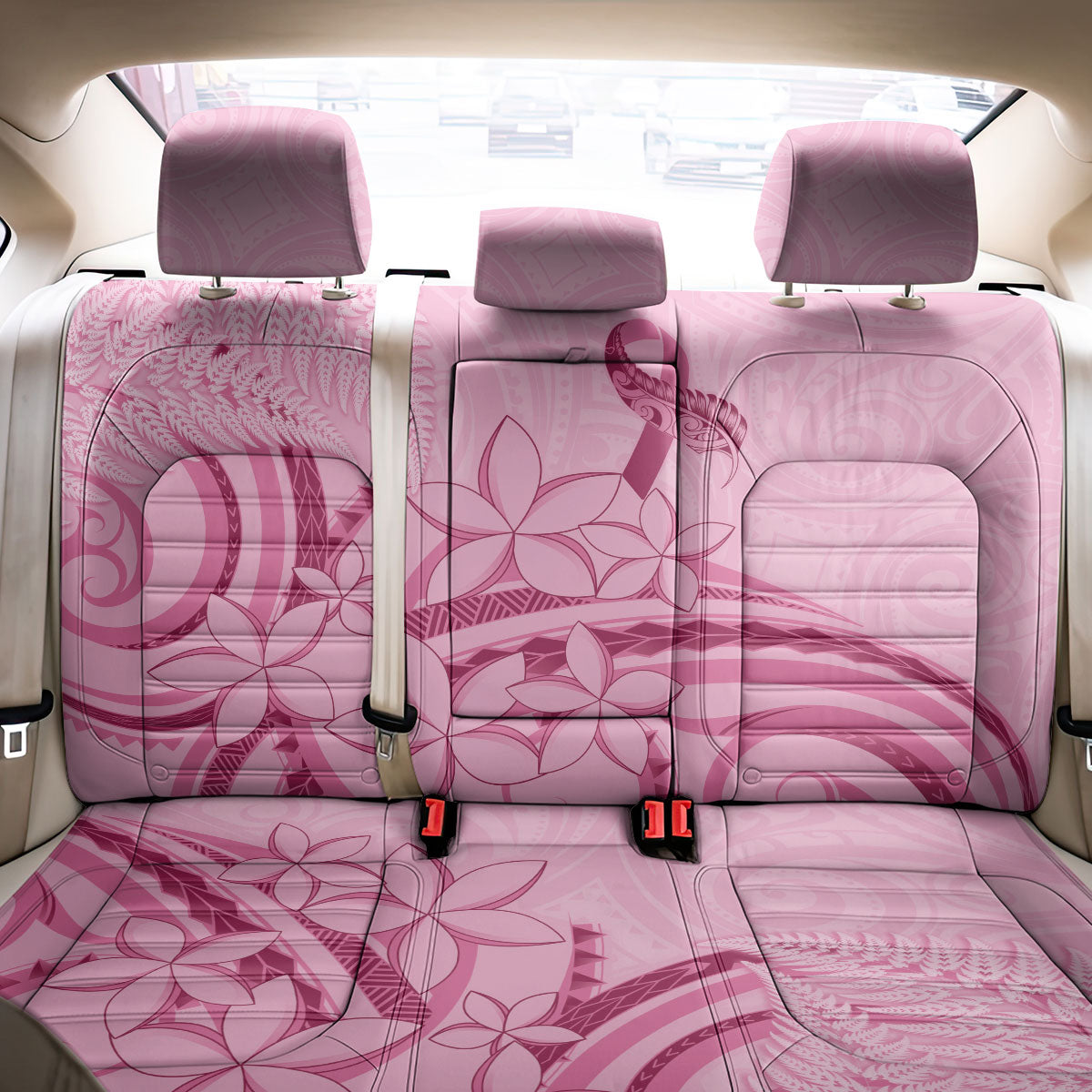 Aotearoa Maori Back Car Seat Cover Pink Fern Ribbons