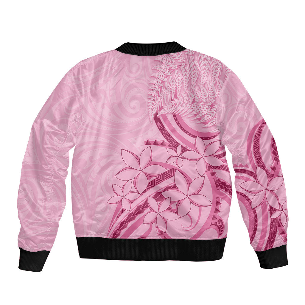 Aotearoa Maori Bomber Jacket Pink Fern Ribbons