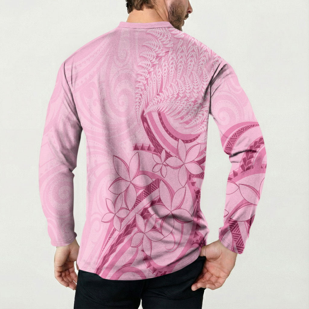 Aotearoa Maori Button Sweatshirt Pink Fern Ribbons