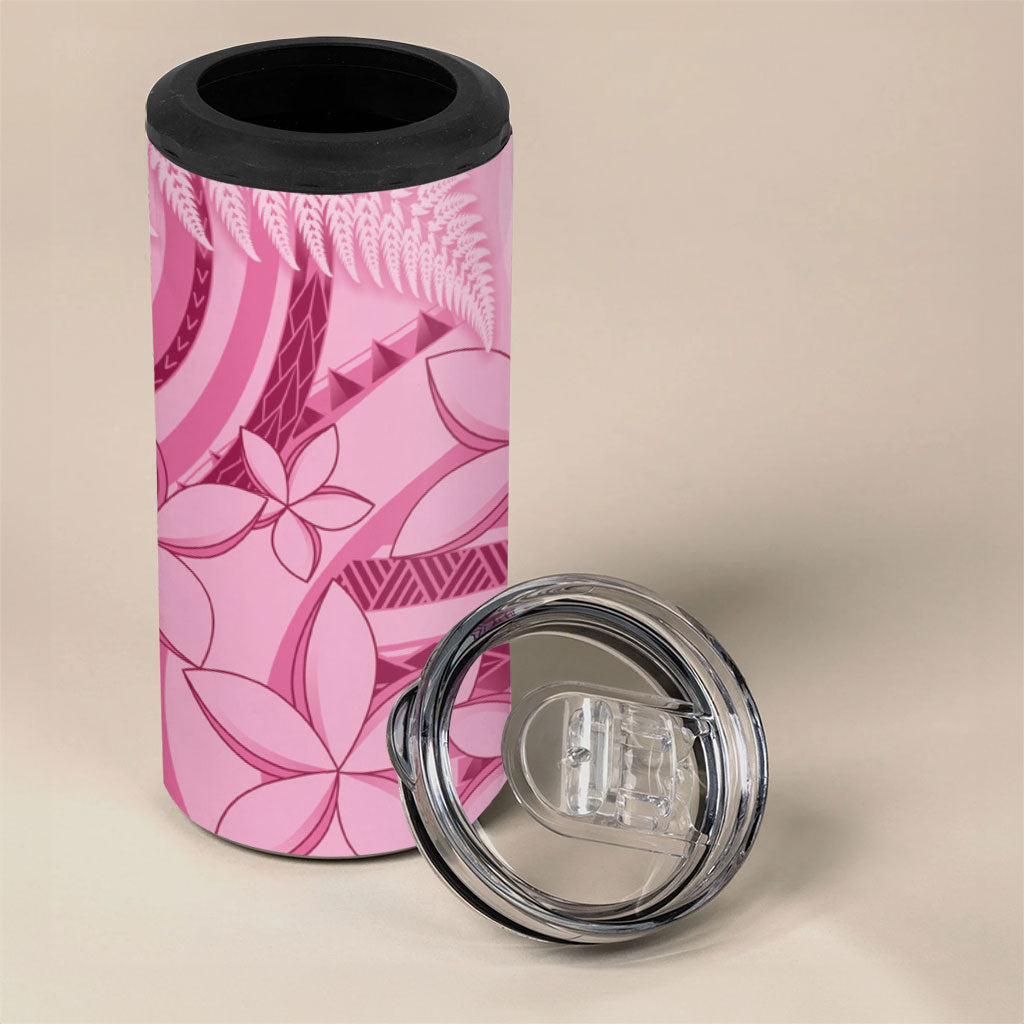 Aotearoa Maori 4 in 1 Can Cooler Tumbler Pink Fern Ribbons