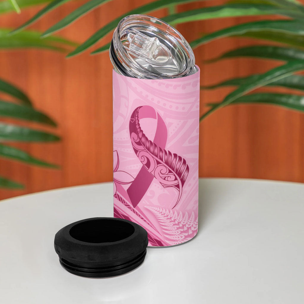 Aotearoa Maori 4 in 1 Can Cooler Tumbler Pink Fern Ribbons