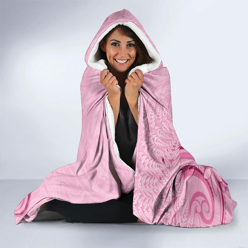 Aotearoa Maori Hooded Blanket Pink Fern Ribbons