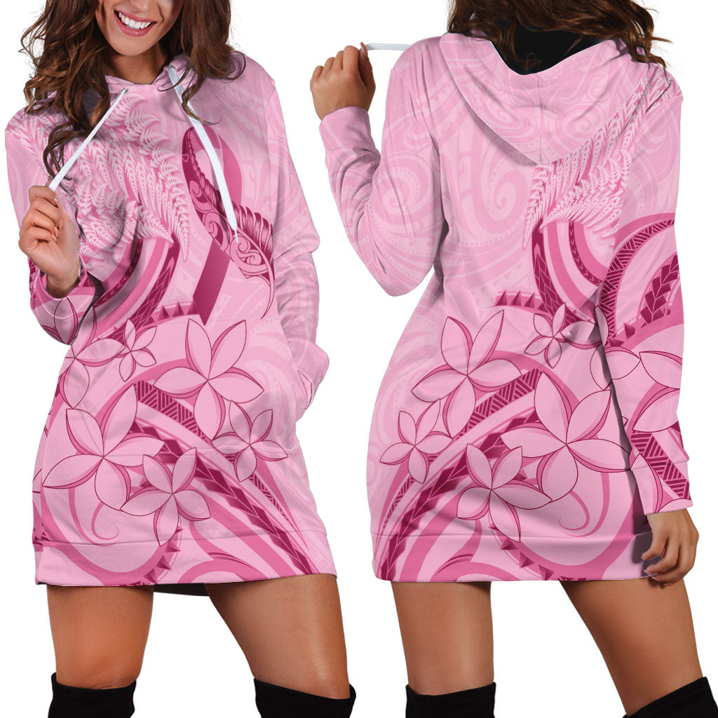 Aotearoa Maori Hoodie Dress Pink Fern Ribbons