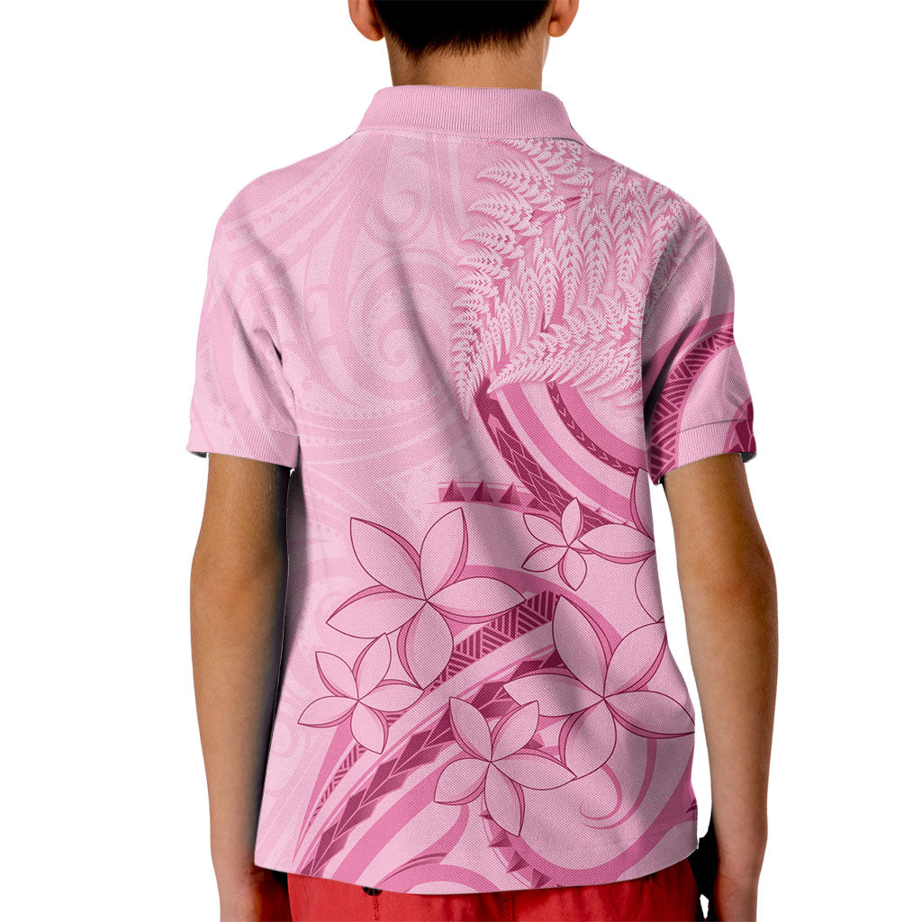 Aotearoa Maori Kid Polo Shirt Pink Fern Ribbons