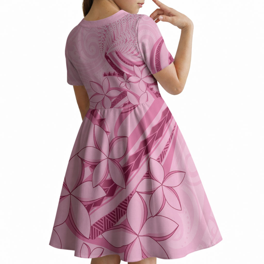 Aotearoa Maori Kid Short Sleeve Dress Pink Fern Ribbons