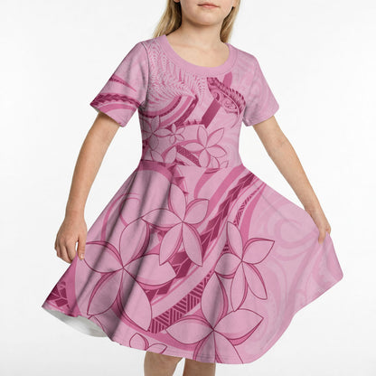 Aotearoa Maori Kid Short Sleeve Dress Pink Fern Ribbons