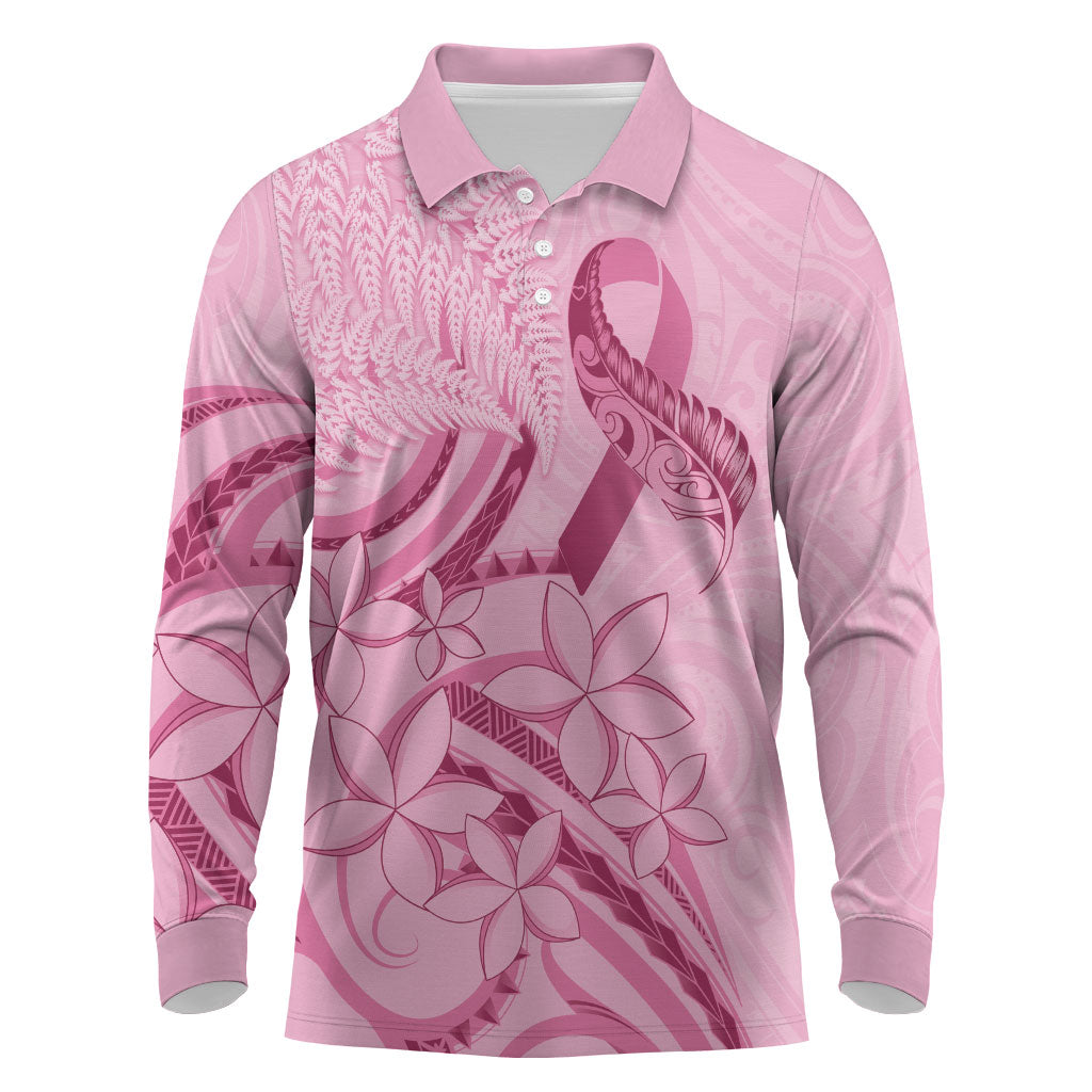 Aotearoa Maori Long Sleeve Polo Shirt Pink Fern Ribbons