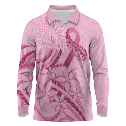 Aotearoa Maori Long Sleeve Polo Shirt Pink Fern Ribbons