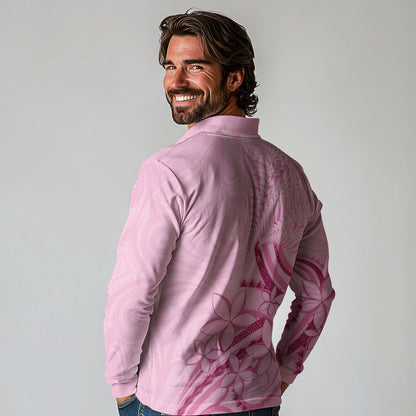 Aotearoa Maori Long Sleeve Polo Shirt Pink Fern Ribbons