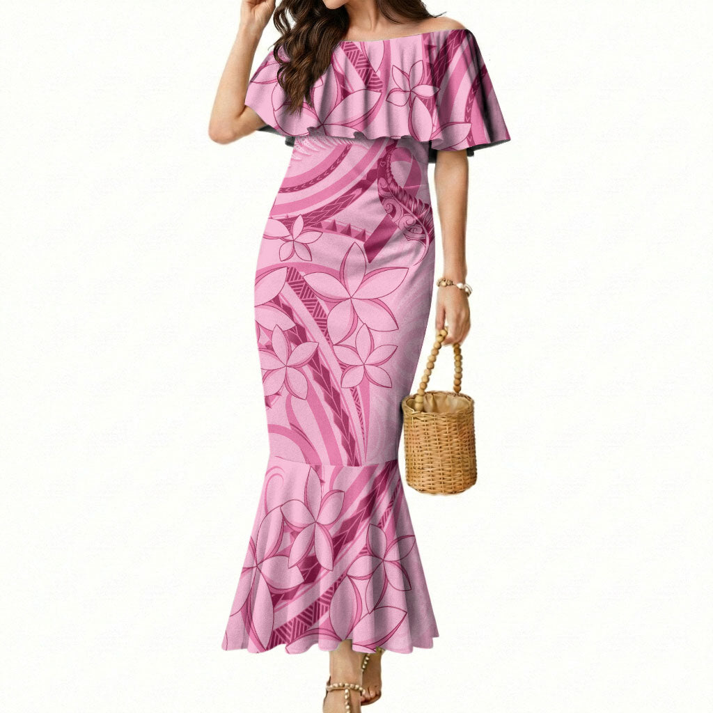 Aotearoa Maori Mermaid Dress Pink Fern Ribbons