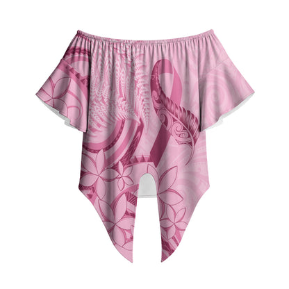 Aotearoa Maori Off Shoulder Wrap Waist Top Pink Fern Ribbons