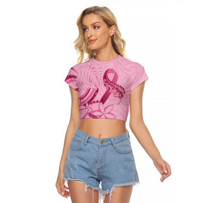 Aotearoa Maori Raglan Cropped T Shirt Pink Fern Ribbons