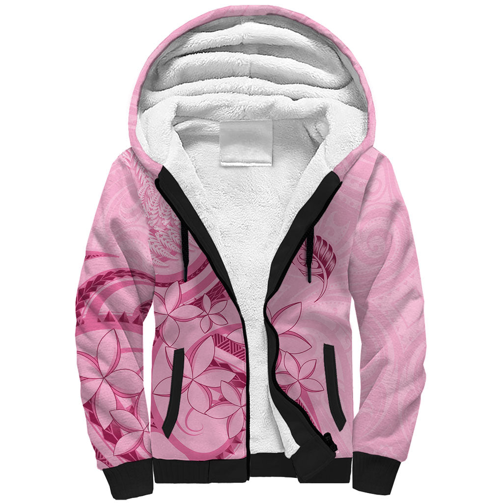 Aotearoa Maori Sherpa Hoodie Pink Fern Ribbons