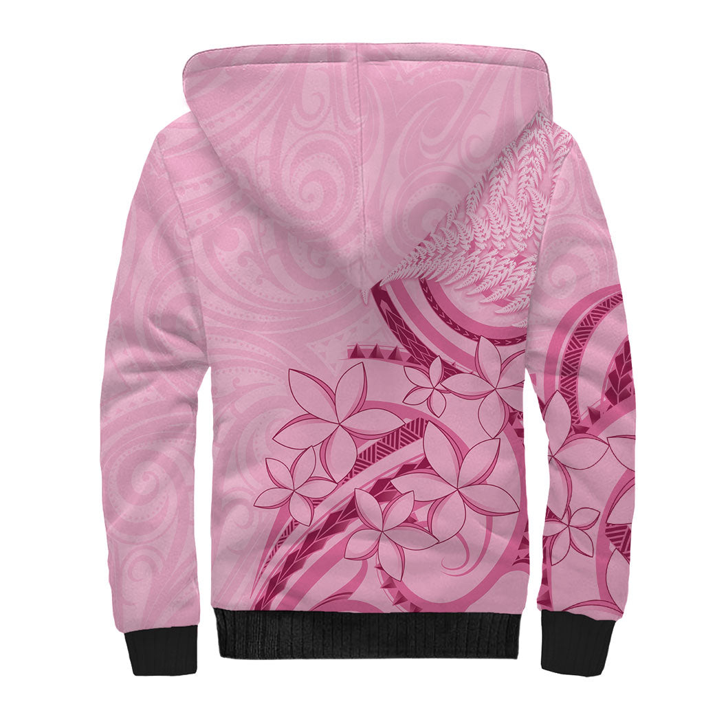 Aotearoa Maori Sherpa Hoodie Pink Fern Ribbons